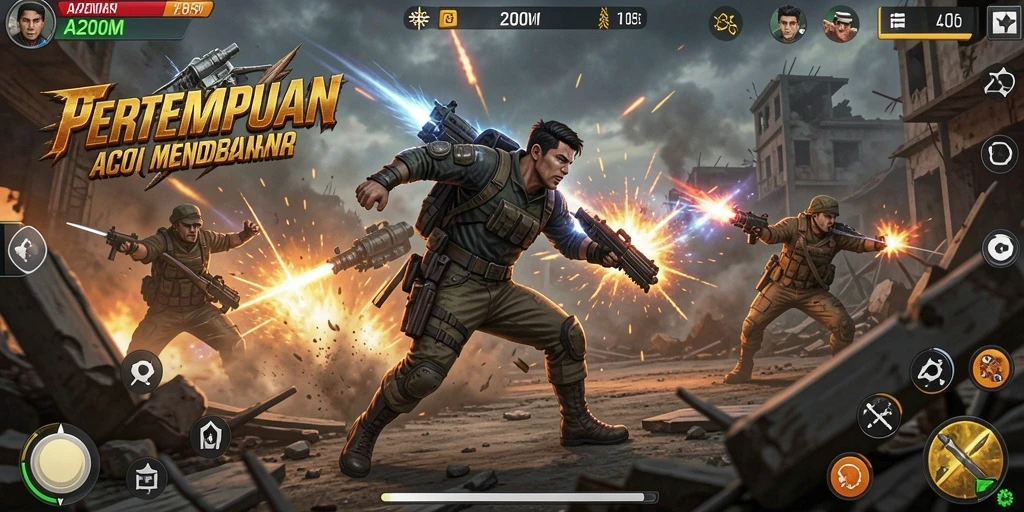 Tangkapan layar A200M menampilkan aksi intens dalam pertarungan.