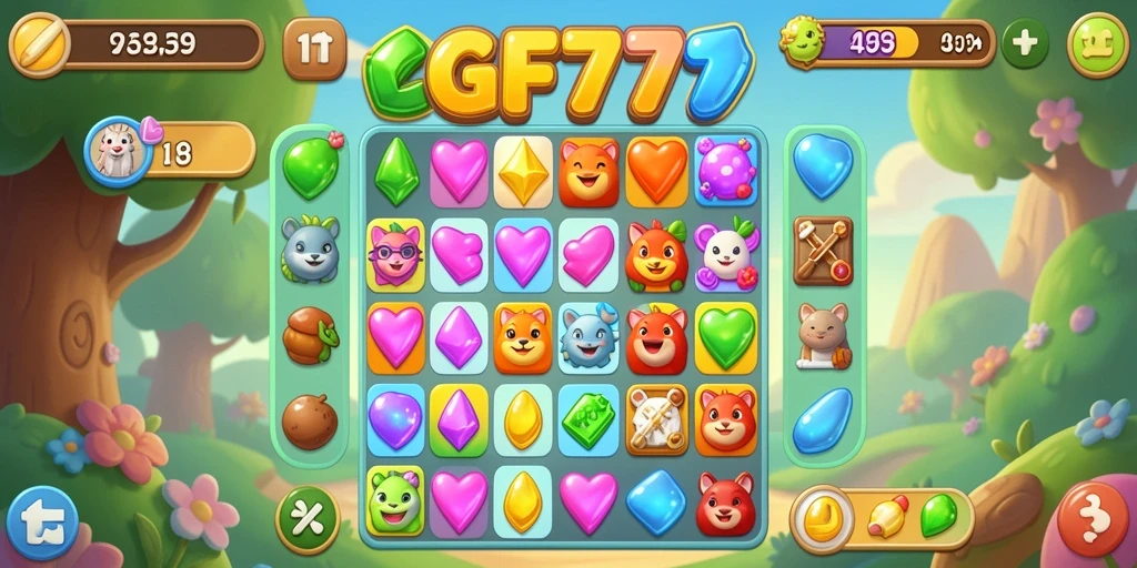 Tangkapan layar menunjukkan gameplay Match-3 yang seru dan penuh warna.