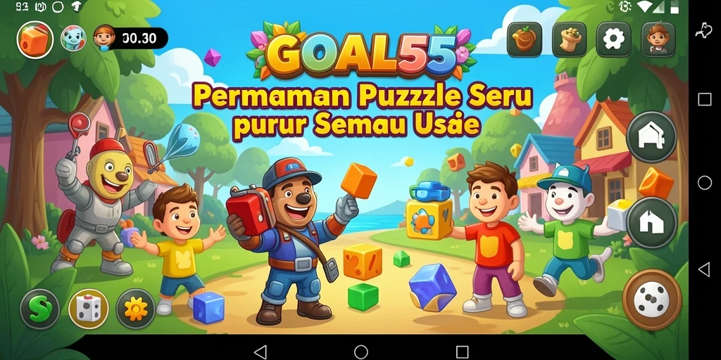 Tangkapan layar gameplay <strong>GOAL55</strong> menunjukkan teka-teki menarik dan penuh warna.