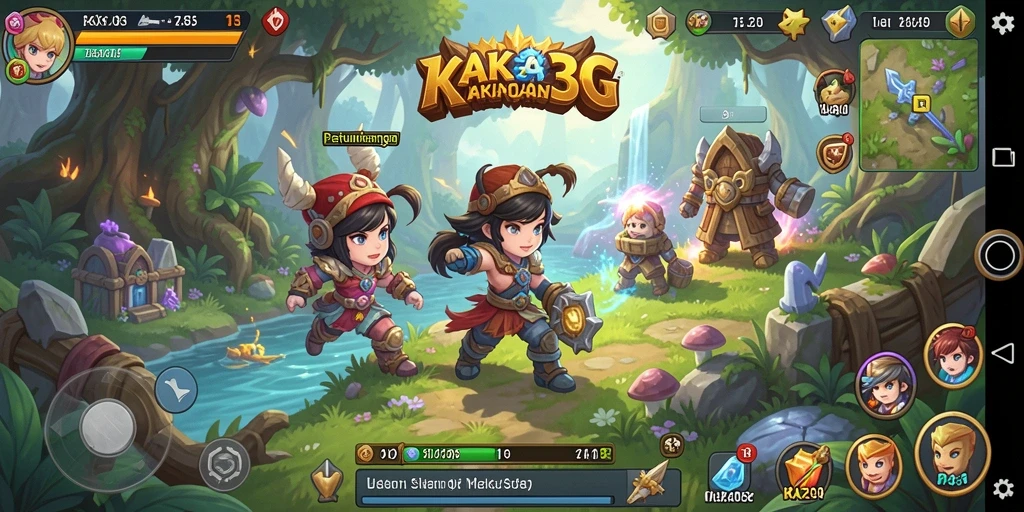Tangkapan layar KAKA303 menampilkan pertempuran seru dengan karakter RPG yang unik.