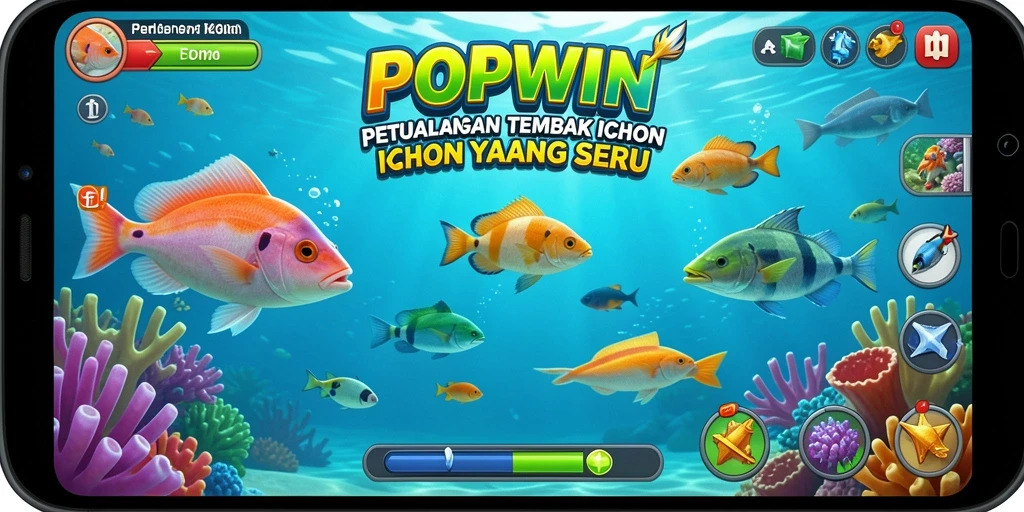 Screenshot menunjukkan aksi mendebarkan menembak ikan di POPWIN.