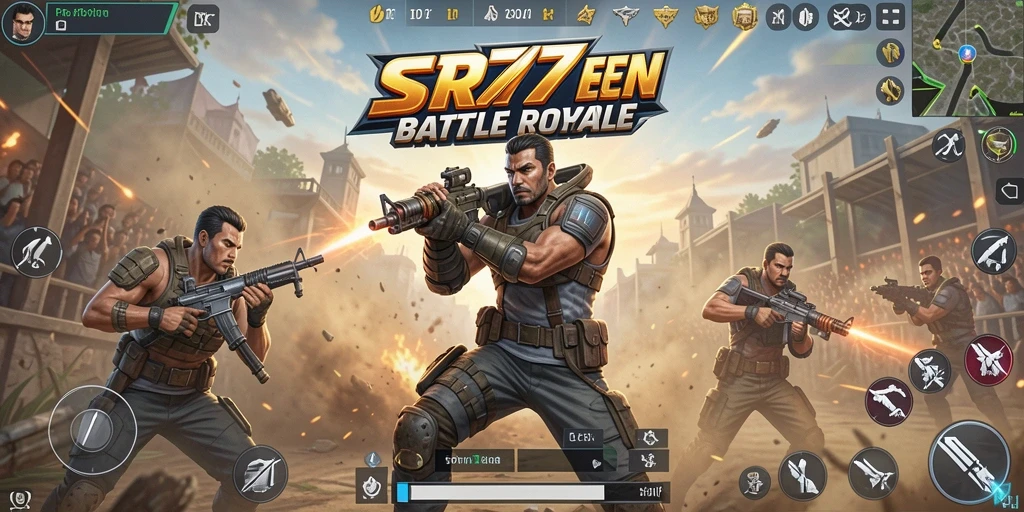 Screenshot gameplay SR777 yang menampilkan aksi pertarungan Battle Royale.