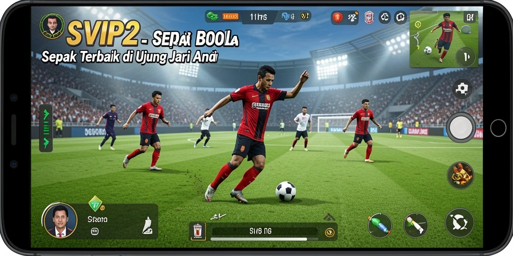 Tangkapan layar utama menunjukkan aksi mendebarkan gameplay sepak bola.